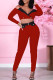 Red Fashion Casual Solid Patchwork Backless V Neck Long Sleeve Two Pieces