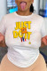 White Fashion Casual Print Letter O Neck T-Shirts