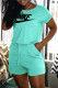 Green Fashion Sportswear Print Patchwork O Neck Rompers