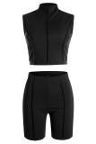 Coffee Fashion Casual Sportswear Solid Patchwork Turtleneck Sleeveless Two Pieces
