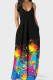 Black Casual Print Patchwork Spaghetti Strap Sling Dress Dresses