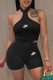 Black Fashion Street Print Letter Halter Sleeveless Two Pieces