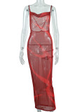 Colour Sexy Print Patchwork Spaghetti Strap One Step Skirt Dresses