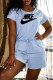 Light Blue Fashion Sportswear Print Patchwork O Neck Rompers