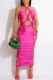 Rose Red Fashion Sexy Solid Bandage Hollowed Out Backless Halter Long Dress Dresses
