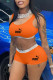 Orange Fashion Simplicity Print Letter U Neck Sleeveless Two Pieces