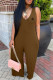 Coffee Fashion Casual Print Letter V Neck Loose Jumpsuits