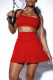 Red Casual Solid Split Joint U Neck Two Pieces