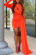 Tangerine Red Fashion Celebrities Print Patchwork One Shoulder One Step Skirt Dresses