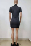 Tangerine Red Casual Print Patchwork O Neck One Step Skirt Dresses