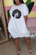 Black Fashion Casual Print Letter O Neck One Step Skirt Dresses