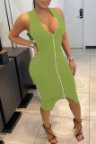 Pink Sexy Solid Patchwork Asymmetrical Zipper V Neck Vest Dress Dresses