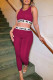 Burgundy Fashion Casual Print Letter U Neck Sleeveless Two Pieces