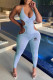 Blue Fashion Sexy Print Fold V Neck Jumpsuits