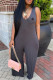 Dark Gray Fashion Casual Print Letter V Neck Loose Jumpsuits
