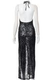Black Sexy Animal Print High Opening Halter Pencil Skirt Dresses