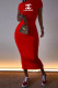 Red Fashion Sexy Print Letter O Neck One Step Skirt Dresses