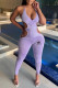 Purple Fashion Sexy Print Fold V Neck Jumpsuits
