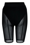 Blue Sexy Solid Patchwork See-through High Waist Pencil Solid Color Bottoms