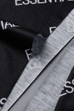 Black Fashion Street Print Patchwork Slit Asymmetrical O Neck T-Shirts