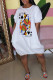 Multicolor Fashion Casual Print Letter O Neck One Step Skirt Dresses