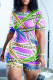 Purple Fashion Casual Print Letter O Neck Short Sleeve Plus Size Two Pieces