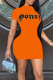Tangerine Red Casual Print Patchwork O Neck One Step Skirt Dresses