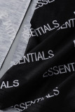 Black Fashion Street Print Patchwork Slit Asymmetrical O Neck T-Shirts