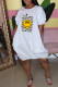 Yellow Fashion Casual Print Letter O Neck One Step Skirt Dresses