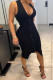 Black Sexy Solid Patchwork Asymmetrical Zipper V Neck Vest Dress Dresses
