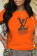 Orange Fashion Casual Print Letter O Neck T-Shirts
