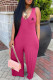 Rose Red Fashion Casual Print Letter V Neck Loose Jumpsuits