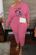 Rose Red Fashion Casual Print Basic O Neck Long Sleeve Plus Size Two Pieces