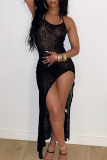 Black Sexy Animal Print High Opening Halter Pencil Skirt Dresses