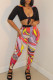 Red Sexy Print Bandage Patchwork V Neck Short Sleeve Two Pieces