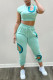 Cyanine Casual Print Hollowed Out Patchwork O Neck Short Sleeve Two Pieces