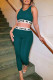 Dark Green Fashion Casual Print Letter U Neck Sleeveless Two Pieces