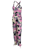 Blue Sexy Print Patchwork U Neck Sleeveless Two Pieces