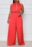 Red Sexy Solid Bandage Patchwork O Neck Straight Jumpsuits