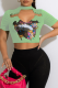 Green Sexy Print Hollowed Out O Neck T-Shirts