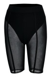 Blue Sexy Solid Patchwork See-through High Waist Pencil Solid Color Bottoms