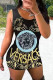 Black Fashion Casual Print Letter U Neck One Step Skirt Dresses