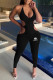 Black Fashion Sexy Print Fold V Neck Jumpsuits