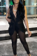 Black Sexy Solid Mesh V Neck Sleeveless Two Pieces