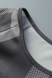 Black Casual Print Patchwork O Neck Short Sleeve Two Pieces