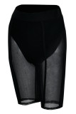 Blue Sexy Solid Patchwork See-through High Waist Pencil Solid Color Bottoms