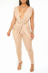 Apricot Sexy Solid Mesh V Neck Sleeveless Two Pieces