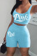 Blue Casual Print Patchwork U Neck Sleeveless Two Pieces