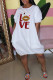 Red Fashion Casual Print Letter O Neck One Step Skirt Dresses