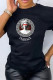 Black Fashion Street Print Patchwork Letter O Neck T-Shirts